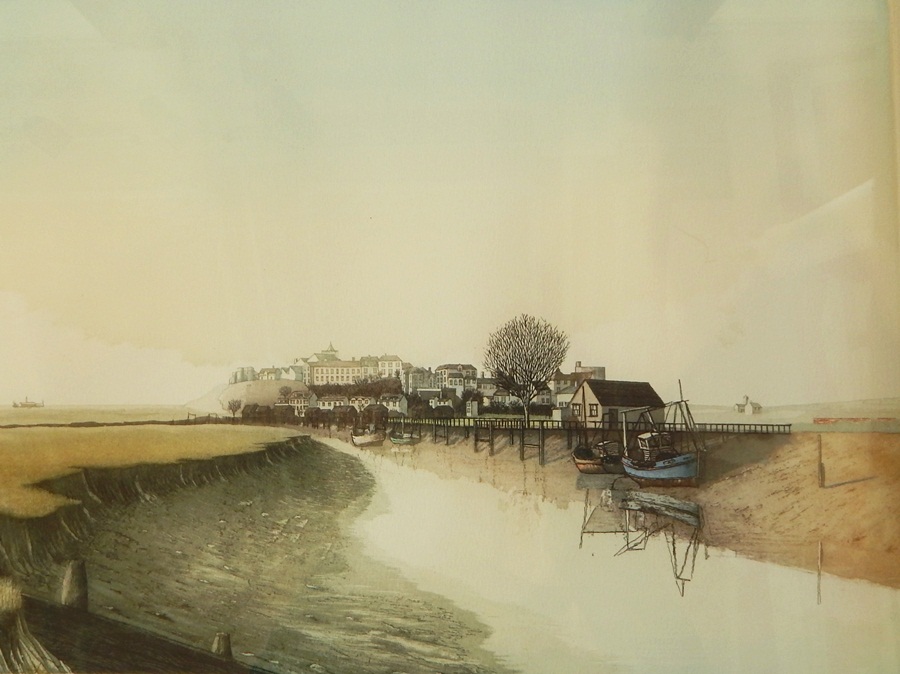 Ashley D Bolch 
Pair limited edition aquatint type prints
"Rye Harbour" and "Cotswold Mill"