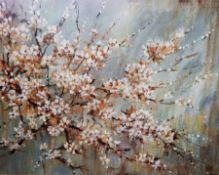After Carson
Oil on canvas print 
Branches of flowering blossom, unframed,