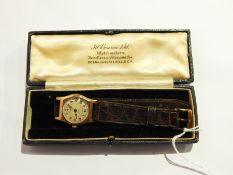 1930's J W Benson 9ct gold wristwatch with subsidiary seconds dial,