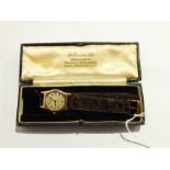 1930's J W Benson 9ct gold wristwatch with subsidiary seconds dial,