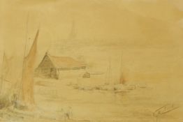 W Rowland (19th century) English
Watercolour drawing 
Distant view of Great Yarmouth,