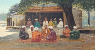 Richard Karlovich Zommer (1866-1939) 
Oil on canvas board
Central Asian scene with figures seated in