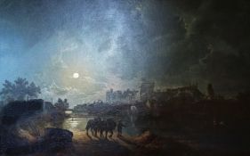 Henry Pether (1800-1865)
Oil painting 
Moonlit scene of Windsor Castle from across the river, with