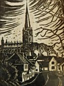 Maggie Davis
Signed lino cut
"St Mary the Virgin, Saffron Waldren", signed and dated '71, 28.