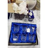 Set of six Rosendale crystal tumblers, set of six Staffordshire crystal tumblers,