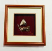 A silver collection sterling framed sailing ship with another (2)