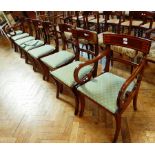 Set of 8 Regency mahogany and satin wood inlaid bar-back dining chairs with upholstered drop-in