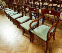 Set of 8 Regency mahogany and satin wood inlaid bar-back dining chairs with upholstered drop-in