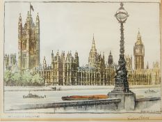 Graham Clilvero 
Signed colour print
"The Houses of Parliament", another print of London,