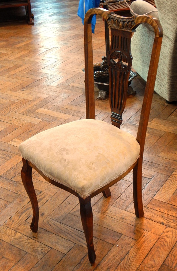 Set of six beech dining chairs with pierced splat backs,