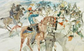 David Knight
Watercolour
Waterloo, battle scene, watercolour with pen and ink,