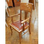 Edwardian walnut armchair with deep bar back and pierced splat,