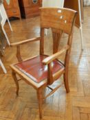 Edwardian walnut armchair with deep bar back and pierced splat,