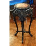 Chinese marble topped hardwood jardiniere stand with heavy carved prunus blossom decoration