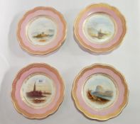 Set of four Victorian Davenport dessert plates, each scalloped,