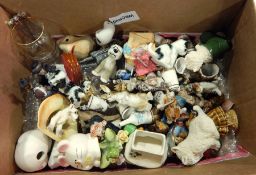 Large quantity Wade and other decorative miniature models, China thimbles, etc.