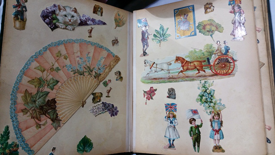 An Edwardian scrapbook to include female figures, Geisha girls,