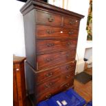 George III mahogany chest on chest with dentil cornice,