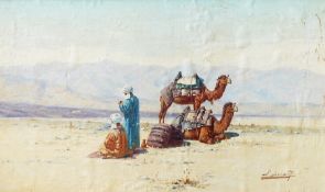 Richard Karlovich Zommer (1866-1939) 
Oil on canvas board 
Central Arabian desert with mountain