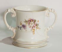 19th century Royal Worcester porcelain loving mug painted with naturalistic spray of flowers,