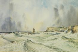 J Freeman
Watercolour
Off Whitby, seascape with Whitby Harbour in the foreground, signed and dated,