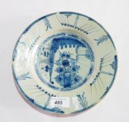 18th century delft plate with underglaze blue stylised floral decoration