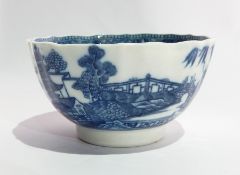 Early Caughley porcelain tea bowl with serpentine edge,
