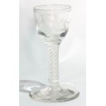 Opaque twisted Georgian engraved cordial glass engraved with floral branches