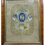 A Victorian paper painted valentine token in a maple frame