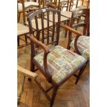 Early 19th Century mahogany open arm chair with splatback,