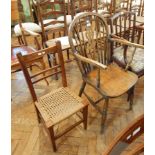 Wheel-back Windsor armchair with solid elm seat on turned legs together with a small oak occasional