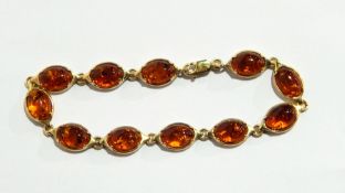 14K gold and amber bracelet set oval amber beads