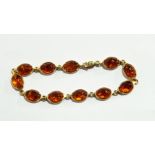 14K gold and amber bracelet set oval amber beads