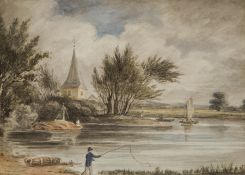 Attributed to John Varley (19th century English)
Watercolour
River scene with figure fishing in the