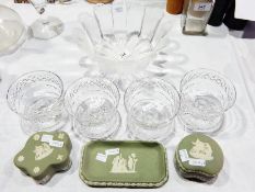 Set of four cut glass sundae dishes, trellis cup,