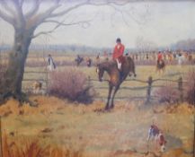 V Sissons(?) 
Oil on canvas
Autumnal hunting scene in open country, signed indistinctly,