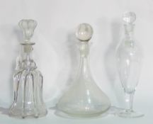 19th century moulded wine decanter, mallet-shaped with raised moulding, modern Hungarian decanter,