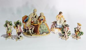 Set of four porcelain miniature figures of children with animals and flowers,