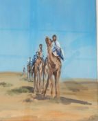 J C Middleton (possibly James Charles Middleton 1894-1969) 
Oil on board 
Camels and riders in