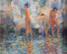 Richard Kempe 
Oil on board
"Bathers, Calas Coves", signed and dated '89, 24cm x 29cm  Live Bidding: