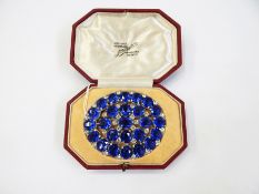 Paste set Indian sari brooch set blue and white paste stones, oval, in M Walters & Co,