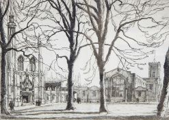 Arthur Bell 
Original etching 
"Cheltenham College" 
Etching and aquatint
"Tewkesbury Abbey" with