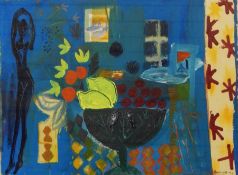 Christine Morrell Barnett
Mixed media
Still life of fruit with nude figure, signed and dated '91,