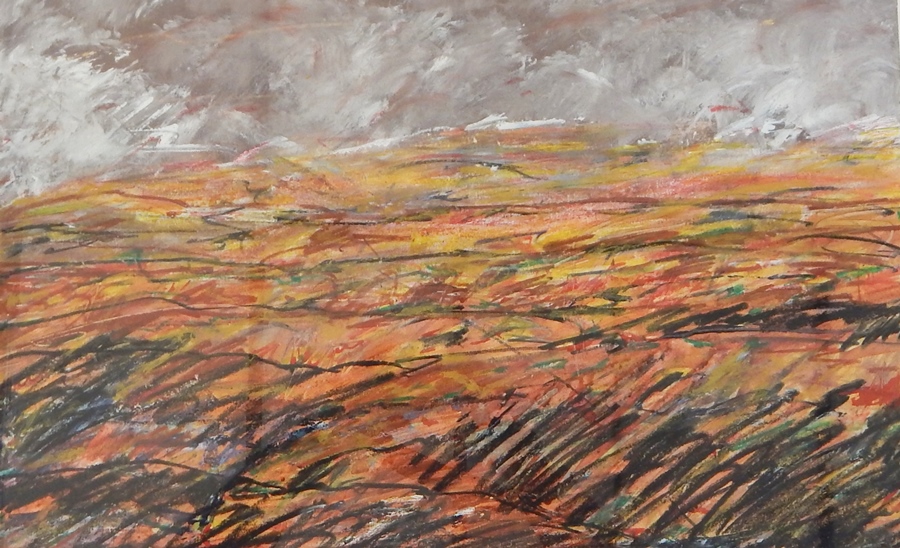 Philip Mead 
Mixed media on paper
Abstract landscape under a stormy sky,