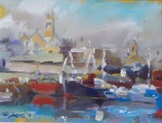 Robin Leonard
Oil on board
"Penzance Harbour", signed and dated '91, 18cm x 24cm   Live Bidding: