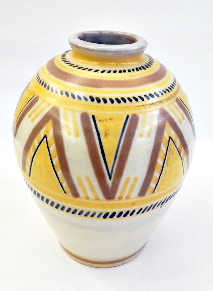 Art Deco Carter Stabler Adams Poole pottery vase with slight everted rim, tapering body,