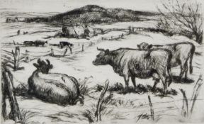 Greta Delleany (1884-1968) 
Etching
Rural landscape with cattle, signed in pencil, 11cm x 17cm  Live