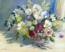 Elizabeth Parsons
Oil on board
"Summer Flowers", bowl of roses and other flowers, signed and