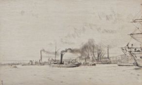 Richard Gibbs Henry Toovey (1861-1927) 
Etching and drypoint 
Shipping scene with steam vessel,