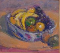 Gordon Bryce RWS (b.1943) 
Oil on canvas board
"Fruit Bowl", signed, Richard Hagen Gallery label